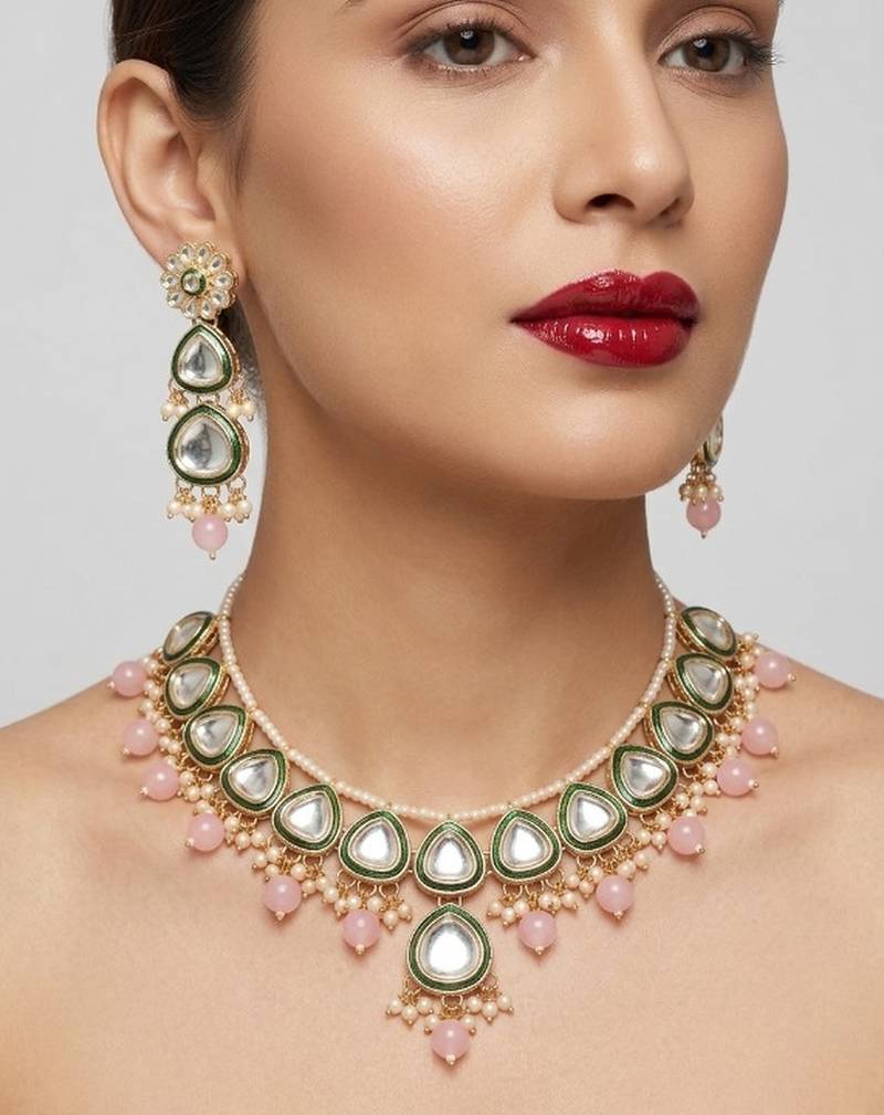 Undan gold-plated pink pearl choker Necklace :: set | indian ethnic bridal wedding jewellery | handcrafted