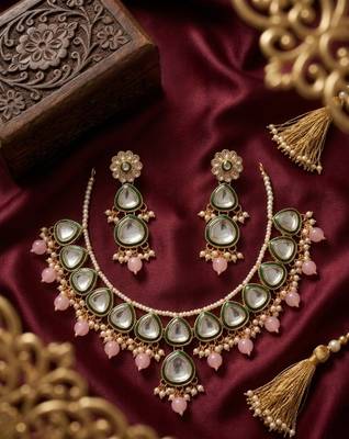Undan gold-plated pink pearl choker Necklace :: set | indian ethnic bridal wedding jewellery | handcrafted 2