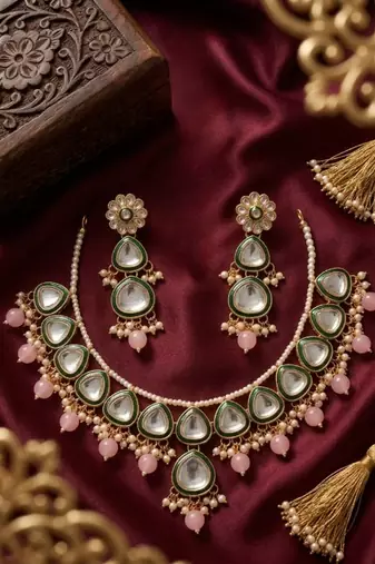 Undan gold-plated pink pearl choker Necklace :: set | indian ethnic bridal wedding jewellery | handcrafted