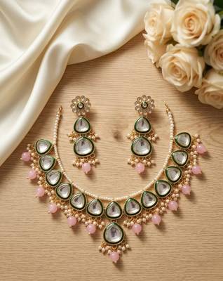 Undan gold-plated pink pearl choker Necklace :: set | indian ethnic bridal wedding jewellery | handcrafted 3