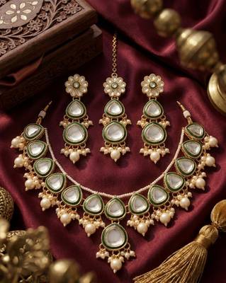 Undan gold-plated  pearl choker Necklace :: set | indian ethnic bridal wedding jewellery | handcrafted 2