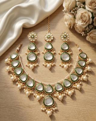 Undan gold-plated  pearl choker Necklace :: set | indian ethnic bridal wedding jewellery | handcrafted 3