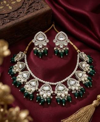 Exquisite kundan pearl Necklace :: set: gold-plated traditional jewelry for wedding 2