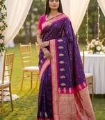 Violet soft silk blend saree with zari weaving meenakari design