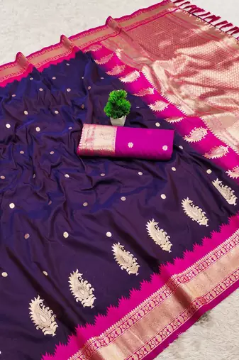 Violet soft silk blend saree with zari weaving meenakari design