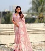 Lavender thread embroidery floral work organza    elegant party wear style  designer saree  with blouse piece