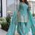Sky blue zari & sequins embroidered work stitched kurta sharara with dupatta set for women