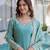 Sky blue zari & sequins embroidered work stitched kurta sharara with dupatta set for women