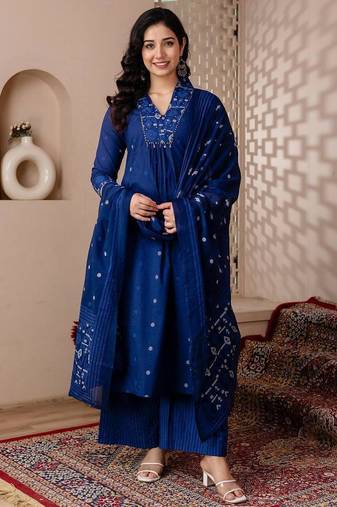 Cotton cambric a-line  kurti-pant-dupatta set