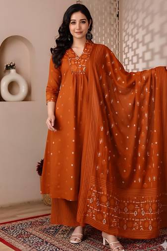Cotton cambric a-line  kurti-pant-dupatta set