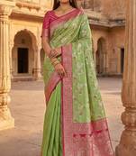 Pear  soft silk blend saree with zari weaving meenakari design