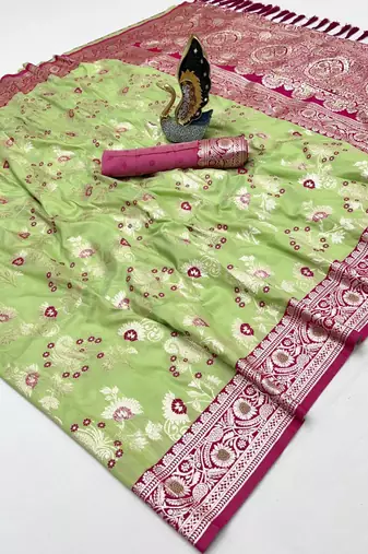 Pear soft silk blend saree with zari weaving meenakari design
