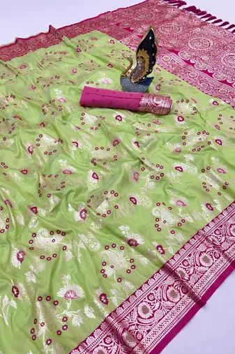 Pear soft silk blend saree with zari weaving meenakari design