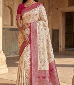 White soft silk blend saree with zari weaving meenakari design
