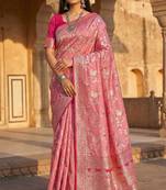 Peach soft silk blend saree with zari weaving meenakari design