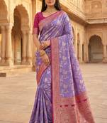 Lavender  soft silk blend saree with zari weaving meenakari design