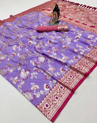 Lavender soft silk blend saree with zari weaving meenakari design 2