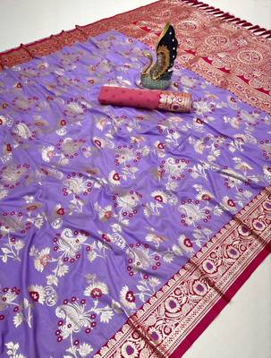 Lavender soft silk blend saree with zari weaving meenakari design 3
