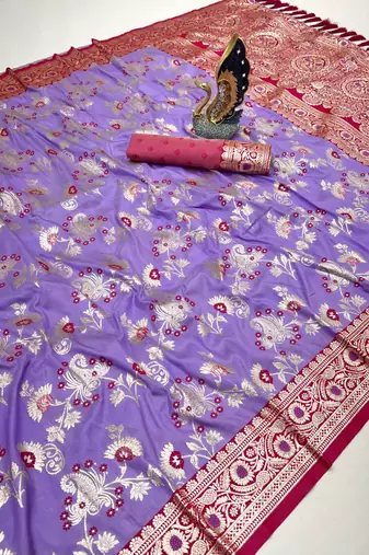 Lavender soft silk blend saree with zari weaving meenakari design