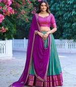 Ethnic Kanchipuram Silk Zari Border Lehenga Set