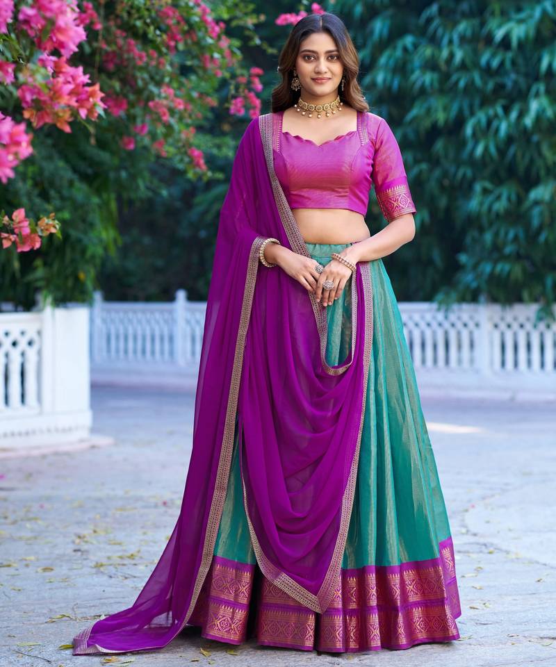 Ethnic Kanchipuram Silk Zari Border Lehenga Set