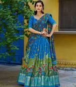 Ethnic Tasar Silk Kalamkari Printed Lehenga Choli with Foil Border