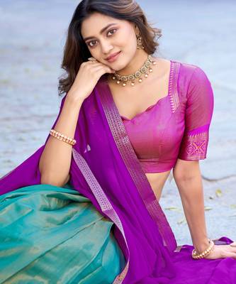 Ethnic Kanchipuram Silk Zari Border Lehenga Set 3