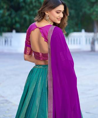 Ethnic Kanchipuram Silk Zari Border Lehenga Set 4