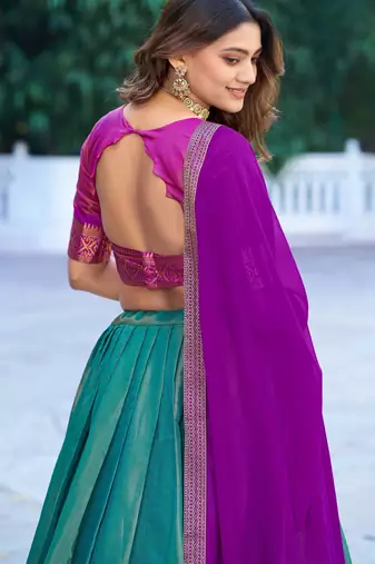 Ethnic Kanchipuram Silk Zari Border Lehenga Set