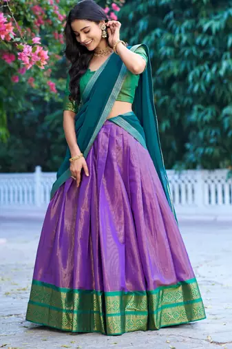 Ethnic Kanchipuram Silk Zari Border Lehenga Set