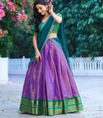 Ethnic Kanchipuram Silk Zari Border Lehenga Set