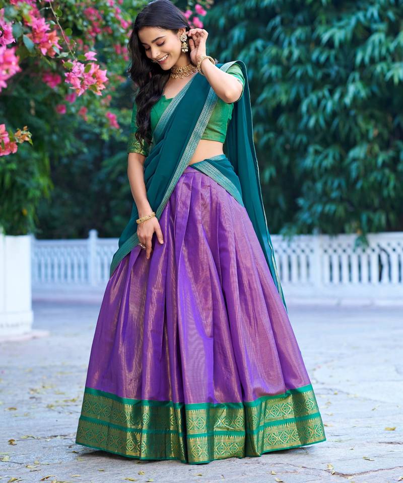 Ethnic Kanchipuram Silk Zari Border Lehenga Set