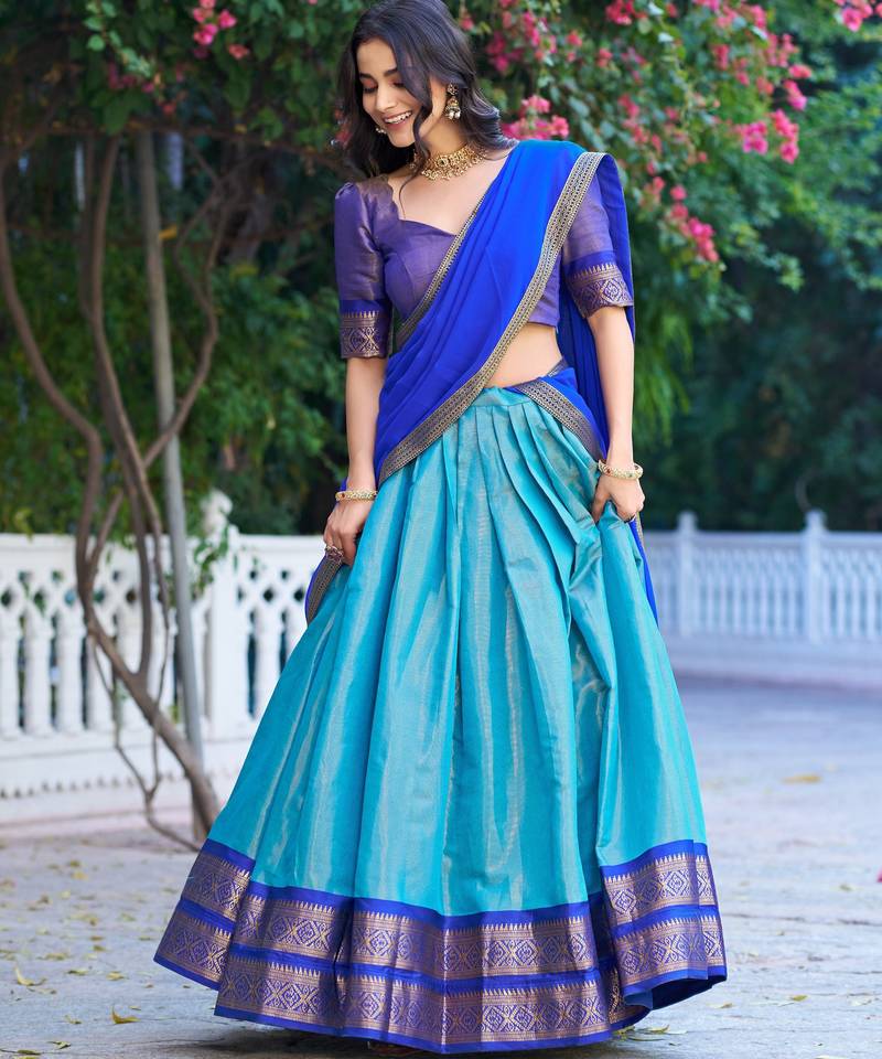 Ethnic Kanchipuram Silk Zari Border Lehenga Set