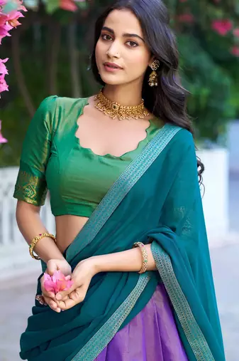 Ethnic Kanchipuram Silk Zari Border Lehenga Set