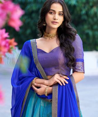 Ethnic Kanchipuram Silk Zari Border Lehenga Set 3