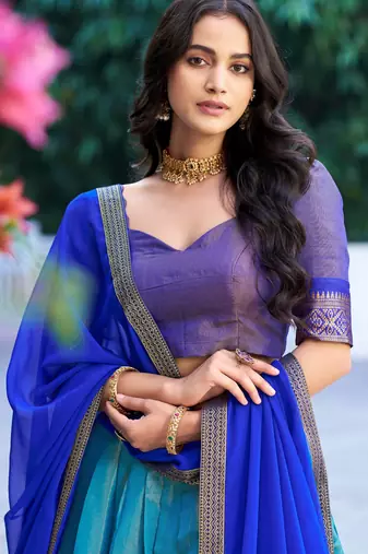 Ethnic Kanchipuram Silk Zari Border Lehenga Set