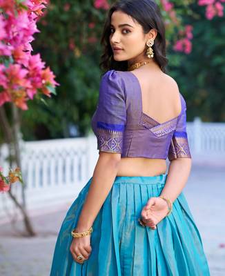 Ethnic Kanchipuram Silk Zari Border Lehenga Set 4