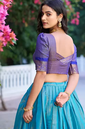 Ethnic Kanchipuram Silk Zari Border Lehenga Set