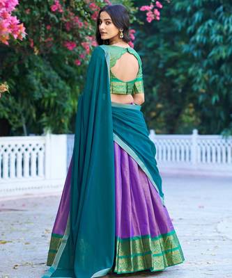 Ethnic Kanchipuram Silk Zari Border Lehenga Set 4