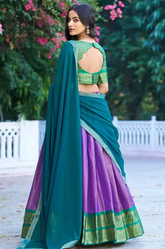 Ethnic Kanchipuram Silk Zari Border Lehenga Set