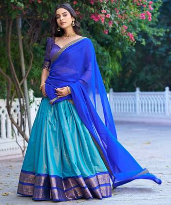 Ethnic Kanchipuram Silk Zari Border Lehenga Set 5