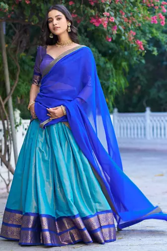 Ethnic Kanchipuram Silk Zari Border Lehenga Set
