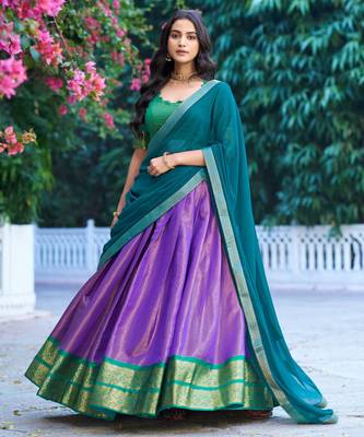 Ethnic Kanchipuram Silk Zari Border Lehenga Set 5