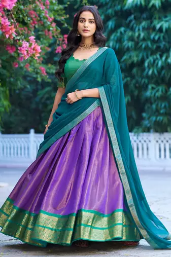 Ethnic Kanchipuram Silk Zari Border Lehenga Set