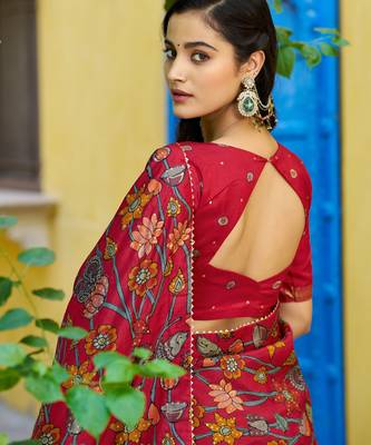 Ethnic Tasar Silk Kalamkari Printed Lehenga Choli with Foil Border 3