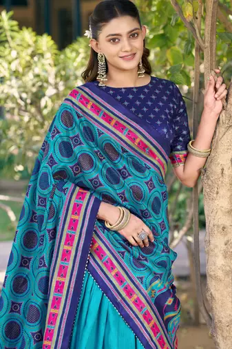 Designer Tasar Silk Printed Lehenga Choli 