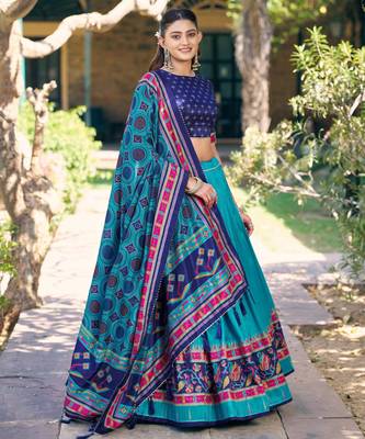 Designer Tasar Silk Printed Lehenga Choli  4