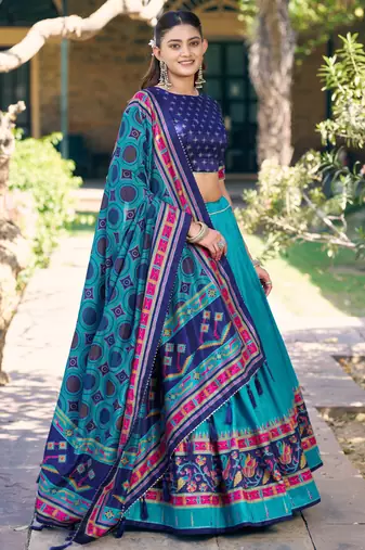 Designer Tasar Silk Printed Lehenga Choli 