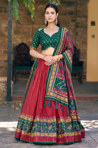 Designer Tasar Silk Printed Lehenga Choli with Iconic Sparkle Edition.