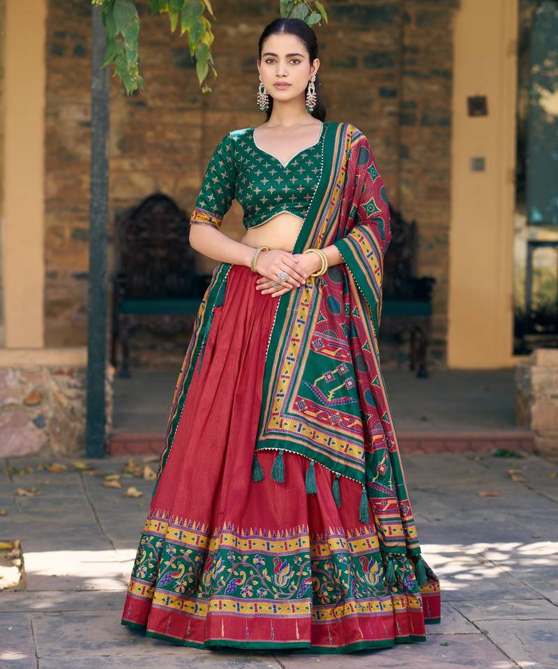 Designer Tasar Silk Printed Lehenga Choli with Iconic Sparkle Edition.